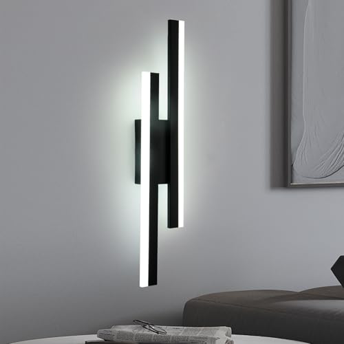Toolight LED Wall Light Indoor, 16W 1800LM Long Wall Sconce Acrylic, 40CM Modern Black LED Lamp, Wall Lights for Bedroom Hallway Living Room Dining Room Staircase, Cool White 6500K