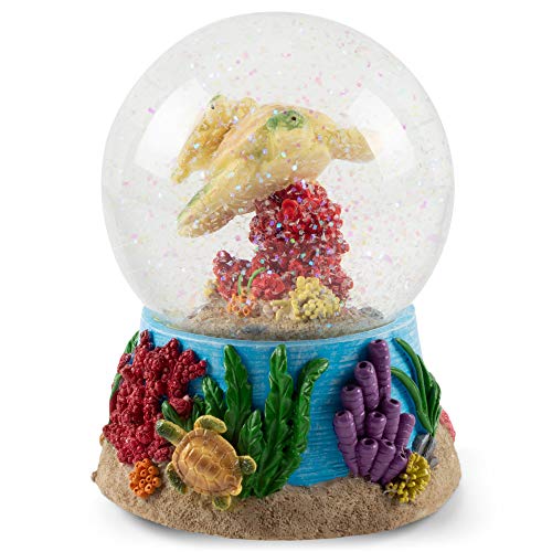 Elanze Designs Turtles Under Water Tabletop Dresser Nightstand Figurine Decoration 100MM Sturdy Glitter Water Wind Up Musical Snow Globe Plays Tune by The Beautiful Sea