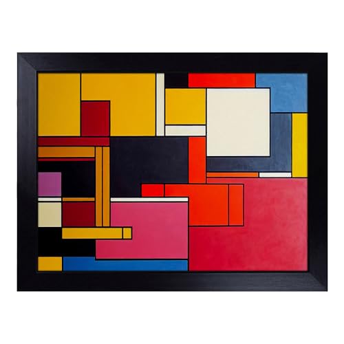 Lap Tray with Bean Bag Cushion, Bauhaus Abstract Art - Handmade in the UK, Raised Wooden Edge, Padded Cushion, Heat-Resistant Wipe-Clean Surface, for Meals, Laptops and Crafts
