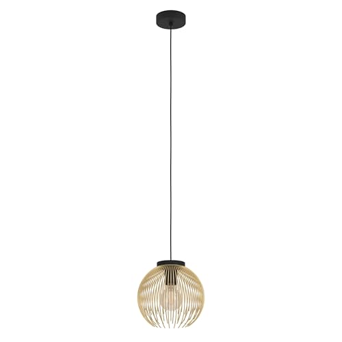 EGLO Pendant lighting Venezuela, ceiling light fitting, wire hanging lamp for dining and living room made of metal in black and gold, E27 socket