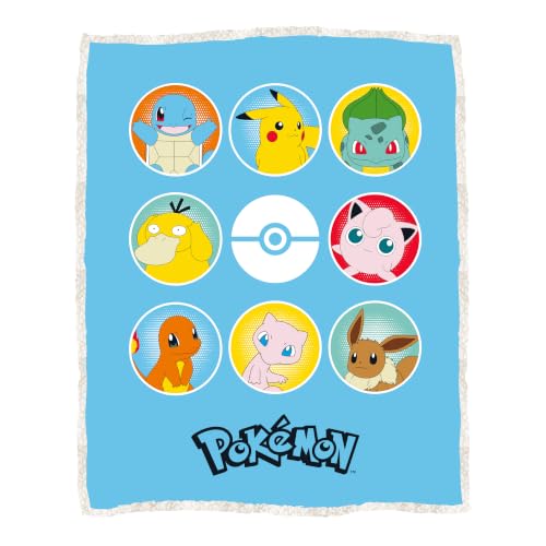 Pokemon Officially Licenced Fleece Blanket - Super Soft Warm Fleece with Sherpa Back - Dots Design - Perfect For Home, Sleepovers & Camping - 120 x 150 cm