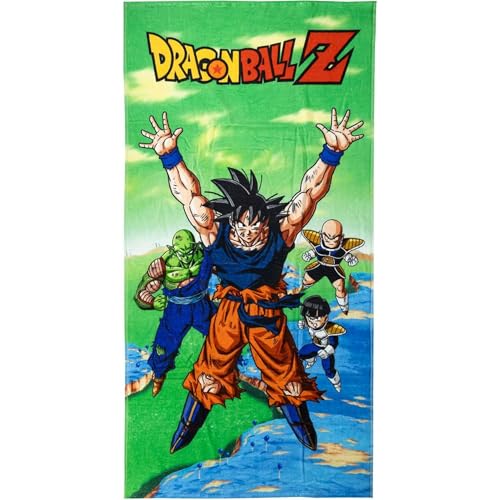 Dragon Ball Towel for Kids - Multicolour - 70x140cm - Made with 100% Cotton of 320 gsm - Small Towel - Printed with Goku, Piccolo, Gohan and Krillin - Original Product Designed in Spain