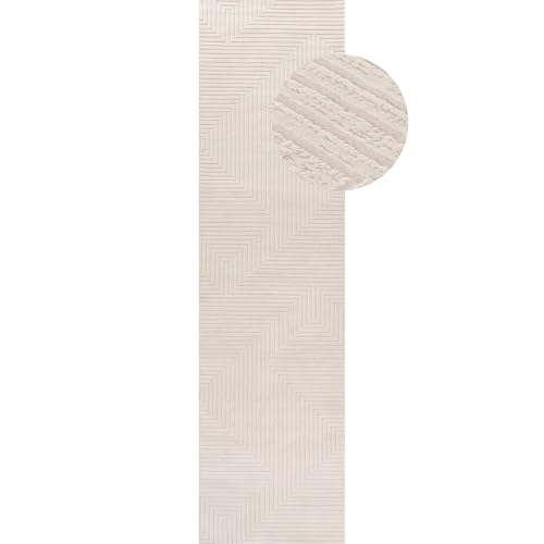 THE RUGS Carmel Modern Area Rug - Stain-Resistant, Non-Shedding, Durable Rugs for Bedroom and Hallway [ Geometric Cream, 80x300 cm ]