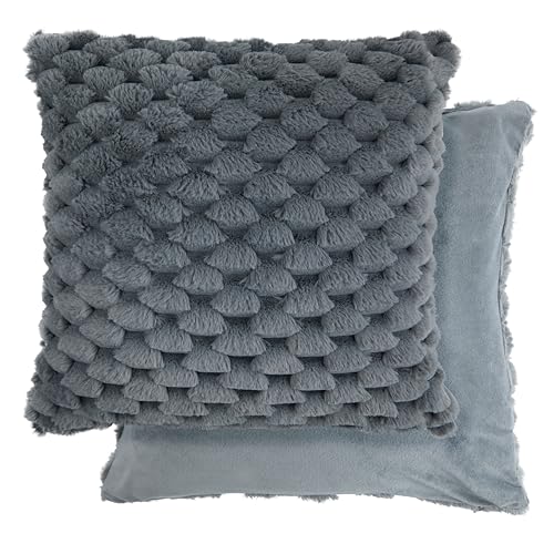 Emma Barclay Lush Luxury Faux Rabbit Fur Cushion Cover (Charcoal Grey)