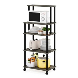 Furinno TURN-N-TUBE Bakers Rack with Wheels, 5-Tier Kitchen Storage Cart, Kitchen Cart, Coffee Bar, Pantry Organizers and Storage, French Oak Grey