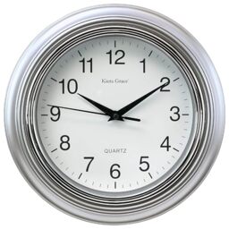 Kiera Grace Aster Round Wall Clock, 10-Inch, 1.5-Inch deep, Silver