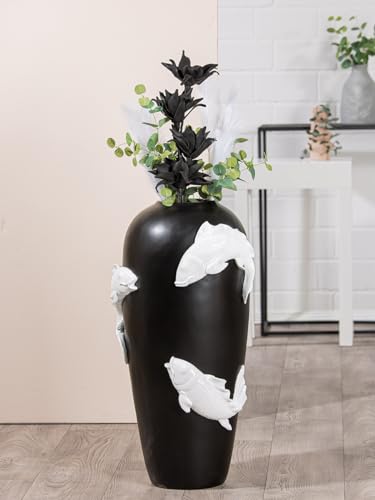 Casablanca Modernes Design Resin Koi Fish Floor Vase, Black, 73 cm H x 35 cm W x 35 cm D, Watertight, Living Room Decoration
