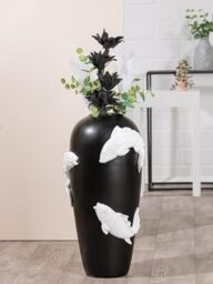 Casablanca Modernes Design Resin Koi Fish Floor Vase, Black, 73 cm H x 35 cm W x 35 cm D, Watertight, Living Room Decoration