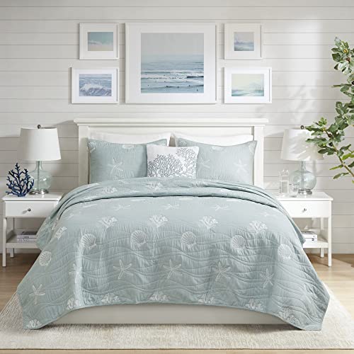 "Harbor House All Season, Lightweight Coverlet Bedspread Bedding, Shams, Cotton, Coastal Blue, Queen(90""x90"")"