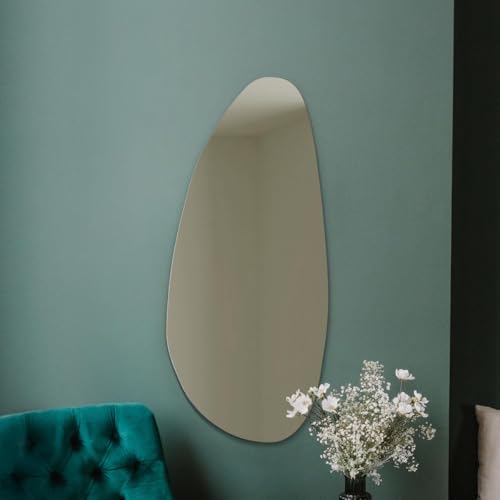 "MirrorOutlet The Lacuna - Large Frameless Pond Wall Mirror 36"" X 16"" (90 x 40cm) Silver Mirror Glass On A Black Backing."