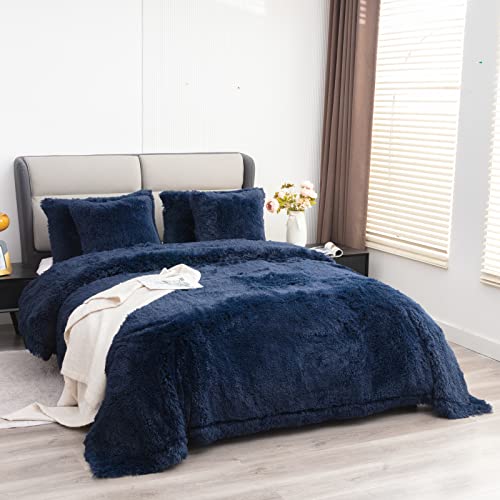 YUSOKI, King Size Faux Fur Throw Blanket Lightweight Fluffy Microfiber Comfy for Women Kids Girls Sofa Washable (Navy Blue, 90 x 104 inches)