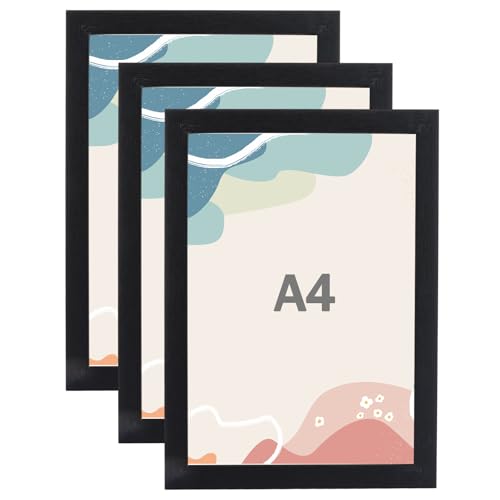 ASelected 3 PCS Black Picture Frame A4 with Mount,Wooden Picture Frame,Poster A4 certificate frame,Set of 3 Photo Frames for Freestanding and Wall Mountable hanging