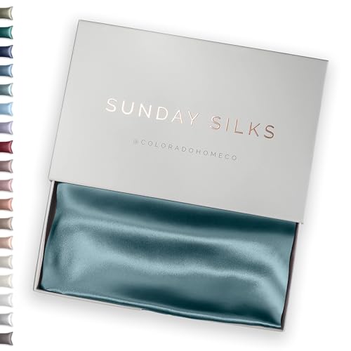 SUNDAYSILKS??? Premium Silk Pillow Cases - 100% Mulberry Silk Pillowcase with Zipper, All Sides Real 22 Momme Grade 6A Silk, Standard Queen, King Size [Mineral Blue]