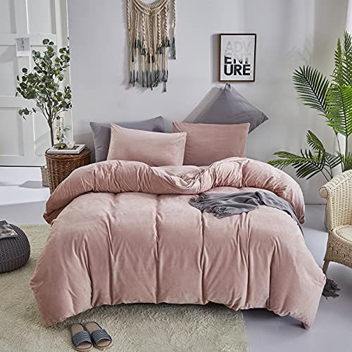 Wellboo Pink Velvet Comforter Queen Women Girls Light Red Fluffy Bedding