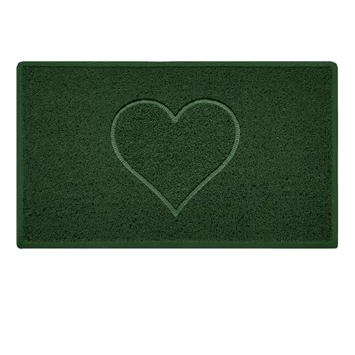 Nicoman Heart Shape Embossed Entrance Door Mat Non Slip Dirt Trapper PVC Spaghetti Mat with Rubber Base, Jet Washable Quick Drying Doormat Indoor or Outdoor - (Medium, Green, 75 x 44cm)