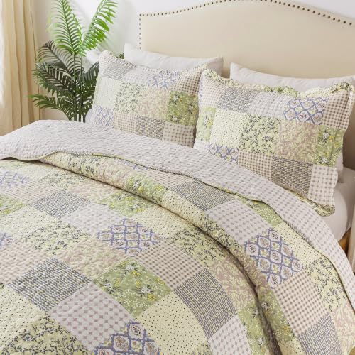 HoneiLife Quilt Set King Size - Lightweight Bedspreads 106x96, Microfiber Quilts 3-Piece, Patchwork Coverlet Rustic Bedding Sets All Season Quilts