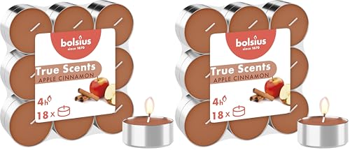 Bolsius - Set of 18 Scented Tealight Candles - Apple Cinnamon - Burning Time: 4 Hours - Home Decoration - Natural Extracts - with Natural Vegan Wax, Pomme Cannelle (Pack of 2)