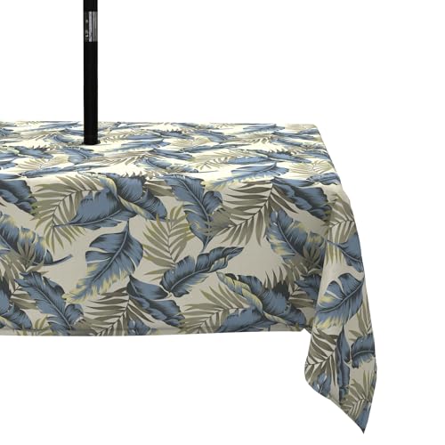 LVTXIII Outdoor/Indoor Oblong Tablecloth, Decorative Table Covers with Umbrella Hole, Patio Picnic Tablecloths with Zipper for Garden Table Use, 60x84 Inch, Lush Palm Blue
