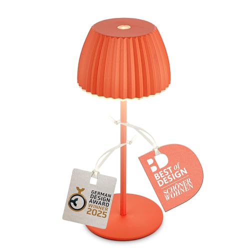 BRILONER - Riffle Mini Rechargeable LED Table lamp IP44 with Light Edge, 8.5x20cm, Touch, Replaceable Battery, LED Light, Battery Table lamp, Bedside lamp, German Design Award Winner 2025, Orange