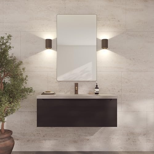 Loevschall Refine Wall Mirror Brown with Frame 60 x 100 cm Decorative Mirror for Bathroom, Living Room, Bedroom & Hallway Minimalist & Stylish Brushed Brass Mirror
