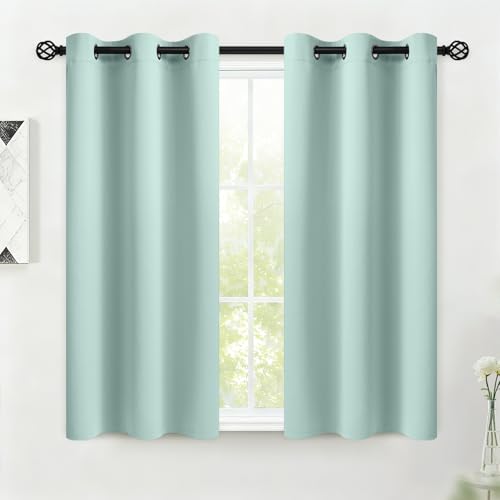 COSVIYA Grommet Blackout Room Darkening Aqua Curtains 45 inch Length 2 Panels,Thick Polyester Light Blocking Insulated Thermal Window Drapes for Bedroom/Living Room,38x45 inches