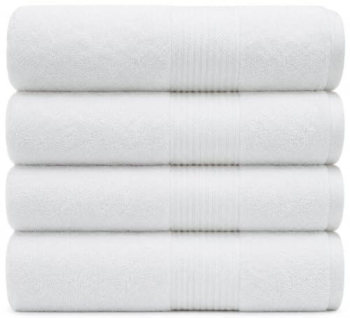 "Bliss Luxury Combed Cotton Bath Towels - 34"" x 56""/86 x 142 cm Extra Large Premium Quality Bath Sheet - 650 GSM - Soft, Absorbent (4 Pack, White)"