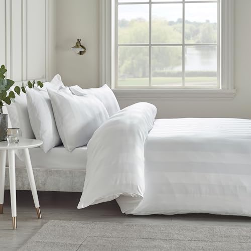 Catherine Lansfield So Soft Satin Stripe Double Duvet Cover Set with Pillowcases White