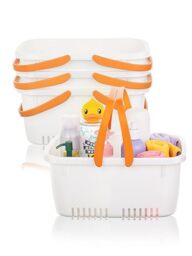 Cetomo Shower Caddy Basket, Plastic Shower Organiser with Foldable Handle, Portable Storage Box with Drainage Holes for Bathroom, Kitchen, Dorm, Shower Gel, Shampoo, Cosmetic, White-4 Pack