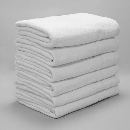 BURRITO BLANCO - 6 Pack White Hotel Bath Towel - 100% Cotton Terry, 480 g/m², 70 x 140 cm