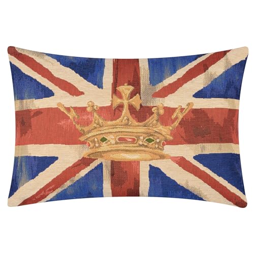 furn. Evans Lichfield Union Jack Crown Polyester Filled Cushion – British Heritage Flag Textured Tapestry Decorative Pillow (Blue – 46x32cm)