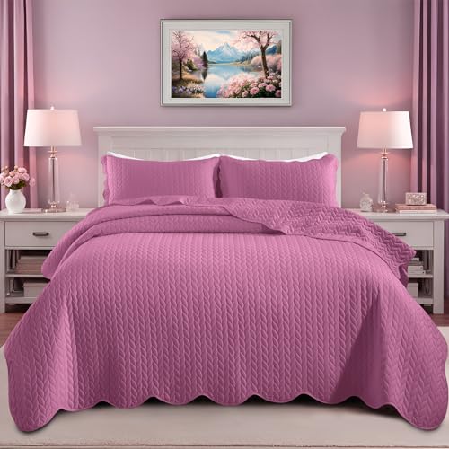 "IR Imperial Rooms Queen Quilt Bedding Set Size (90"" x 96"") + 2 Pillow Shams (20"" x 26""+ 2"") - 3 Pcs All Season Lightweight Reversible Microfiber Coverlet Embossed Quilt Bedspread (Purple)"