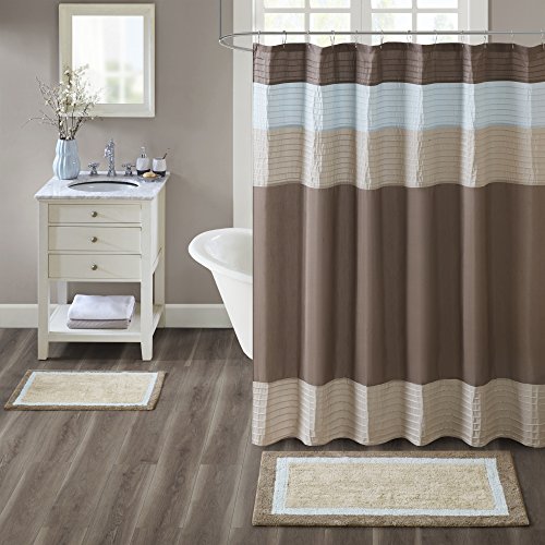 Madison Park Amherst Bathroom Rugs Room D??cor 100% Cotton Tufted Ultra Soft Non-Slip, Absorbent Quick Dry Bathtub Mats, 20x30, Brown/Blue