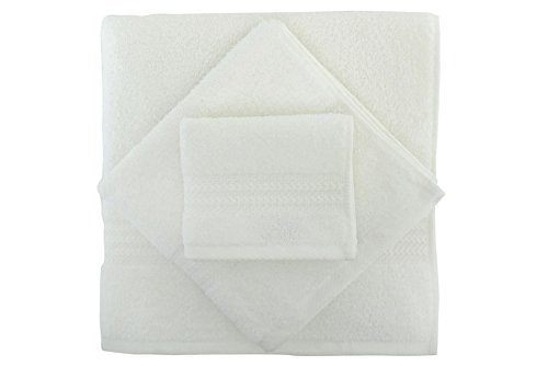 Foutastic Luxurious 3-Piece Towel Set, 100% Cotton, 500 g/m², Includes Wash Towel (30 x 50 cm), Hand Towel (50 x 90 cm), Bath Towel (70 x 140 cm), Elegant White, Machine Washable, Gift Box Included