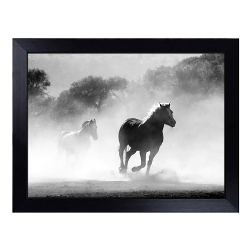Lap Tray with Bean Bag Cushion, Wild Running Horses - Handmade in the UK, Raised Wooden Edge, Padded Cushion, Heat-Resistant Wipe-Clean Surface, for Meals, Laptops and Crafts