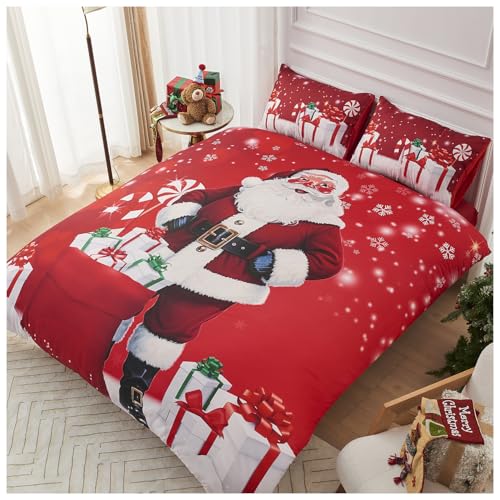 GC GAVENO CAVAILIA Christmas Duvet Cover King Size - Polyester Santa Bedding(230x220 cm) - Breathable Soft Quilt Cover King bed with Pillowcases - Winter KingSize Bedding Bed Cover -Xmas Gift