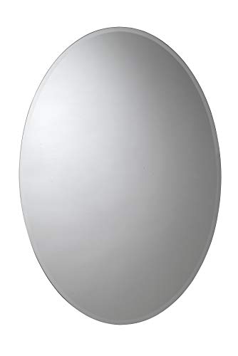 Croydex Orwell Oval Aluminium Bathroom Mirror Cabinet - Easy Hang 'N' Lock Installation, Bathroom Wall Cabinet with Two Adjustable Shelves, Double Mirrored Doors and Fully Assembled (78.7x53.3cm)