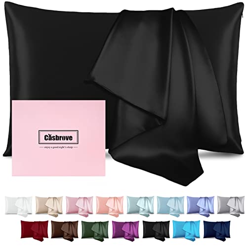 Silk Pillowcase for Hair and Skin - Mulberry Silk, Soft Breathable Smooth Both Sided With Zipper, Beauty Sleep Pillow Case for Gift (Standard, Black)