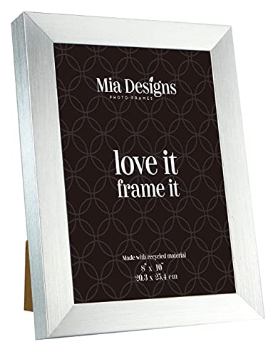 Mia Designs Picture Frame Brushed Silver Cube 8x10 20x25 Cm Photo Frame for Desk, Wall and Table Top in Eco-friendly PS material Environmentally Friendly Freestanding Frame