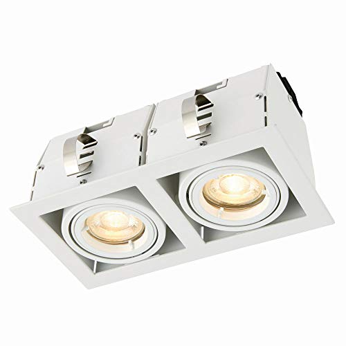 National Lighting Garrix Matt White Twin Adjustable Tilt GU10 LED Mains Voltage Robust Recessed Indoor Ceiling Boxed Downlight