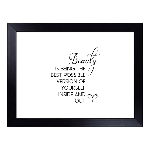 Lap Tray with Bean Bag Cushion, Beauty is Typography Quote - Handmade in the UK, Raised Wooden Edge, Padded Cushion, Heat-Resistant Wipe-Clean Surface, for Meals, Laptops and Crafts