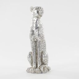 LAIKEARTS Cheetah Statue Silver Leopard Sculpture Home Decor Leopard Sculpture Resin Handmade Sitting Suitable for Living Room Table Center Bedroom Gift for Woman Father