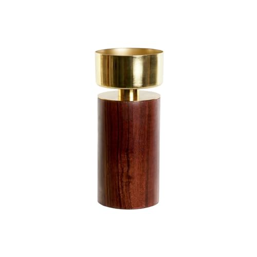 Home ESPRIT Tealight Holder Golden Brown Aluminium Acacia 8 x 8 x 18 cm