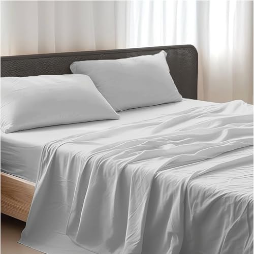 Giovanni Dolcinotti 4-Piece Double Bed Sheet Set, Microfibre, Grey, Detroit Model – Fitted Sheet, Top Sheet and 2 Pillowcases 50 x 80 cm