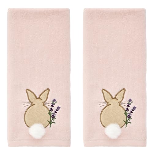 SKL Home Easter Cotton Tail 100% Cotton Embroidered 2pc Hand Towel Set with 3D Embellishment, Decorative for Bath/Kitchen/Bar & Gift, Pink