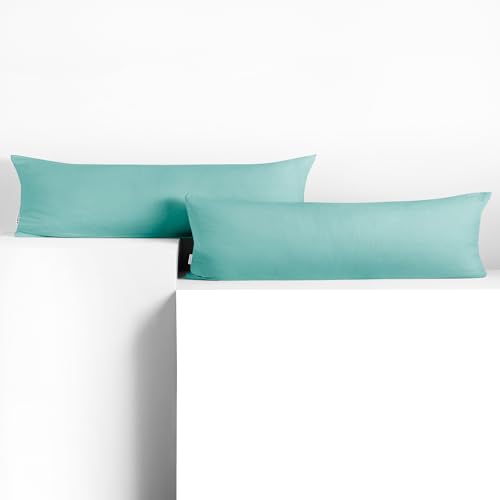 DecoKing Set of 2 Pillowcases 40 x 200 cm, Jersey Knit, 100% Combed Cotton, zip closure, color Light Turquoise, Amber