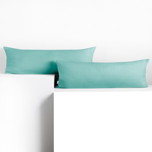 DecoKing 2 Pillowcases 40 x 200 cm Jersey 100% Combed Cotton Zip Light Turquoise Amber