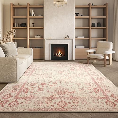Safavieh Distressed Rug for Living Room, Dining Room, Bedroom - Adirondack Collection, Short Pile, in Ivory and Rose, 244 X 305 cm