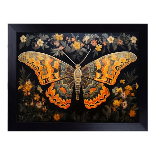 Lap Tray with Bean Bag Cushion, Moth Art Deco - Handmade in the UK, Raised Wooden Edge, Padded Cushion, Heat-Resistant Wipe-Clean Surface, for Meals, Laptops and Crafts