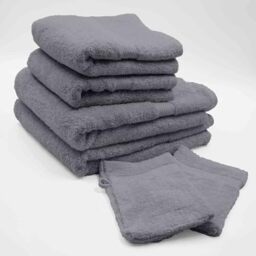 Douceur d'Intérieur, Set of 2 Gloves (15 x 21 cm), 2 Towels (50 x 90 cm) and 2 Shower Towels (70 x 130 cm) Terry Cloth, Elegance Anthracite