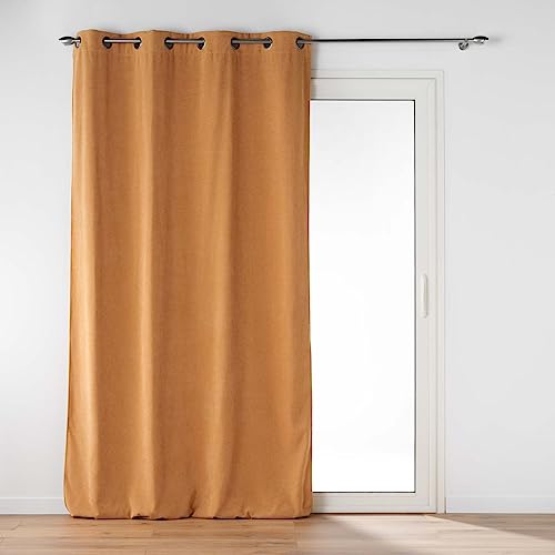 Douceur d'Intérieur, Novana Curtain with Eyelets 135 x 260 cm Honey Velvet Plain